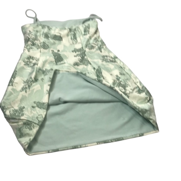 Green Cream Slip Dress – Spaghetti Strap Vintage Scenic Toile Print Sundress - Picture 3 of 8